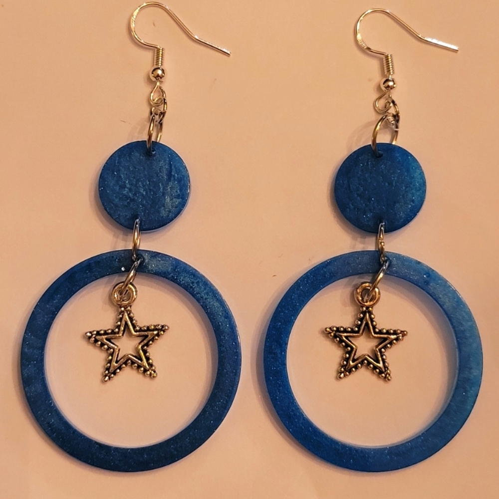 Handmade Blue Dangle Earrings with Stars